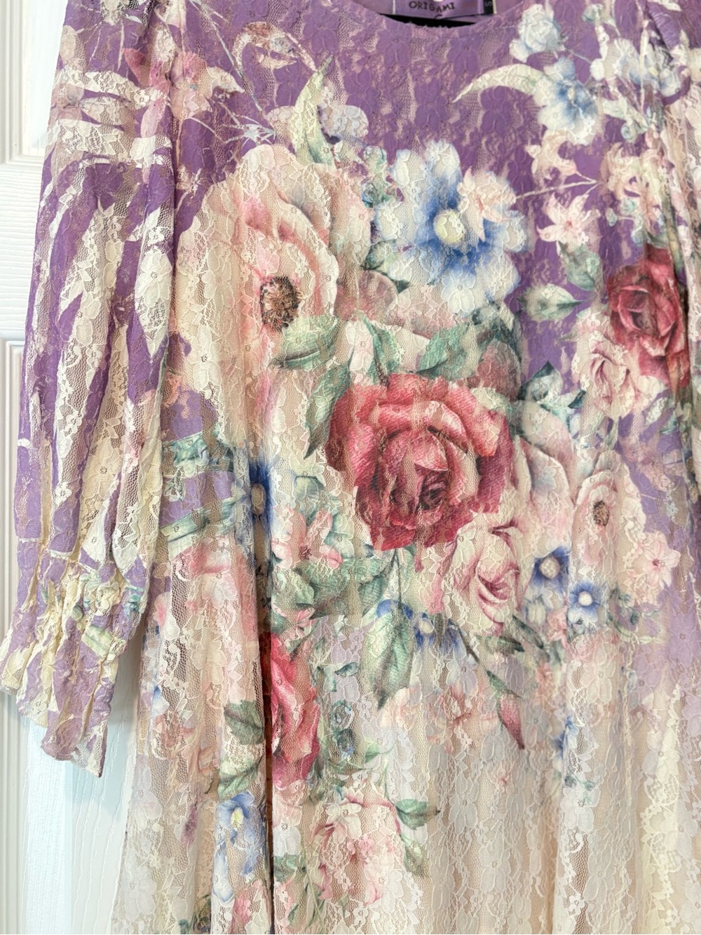 NWT! Origami Romantic Floral Knit Lace Hi-Low Tunic, SMALL - Picture 3 of 11